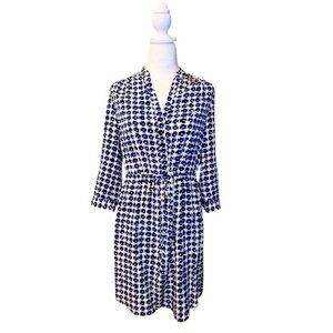 Diane von Furstenberg 100% Silk Freya Shirt Dress, Black Blue ad White